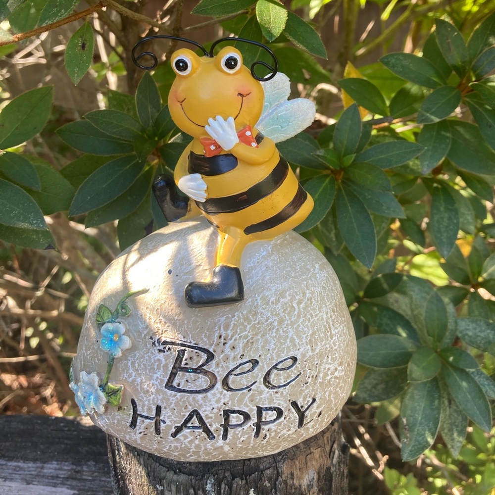 Gerson “Bee Happy” Resin Bee Sitting on Stone Figurine
